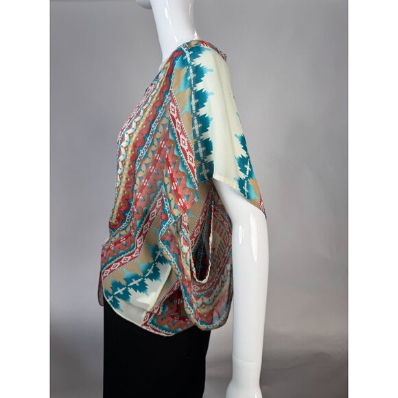 Live and Let Live Sheer Multicolored Tie-Front Top Size M 100% Polyester - Picture 13 of 16